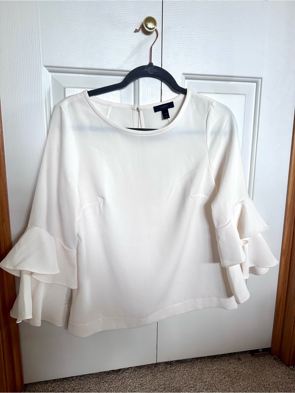 J. Crew Ivory Ruffle Bell Sleeve Blouse